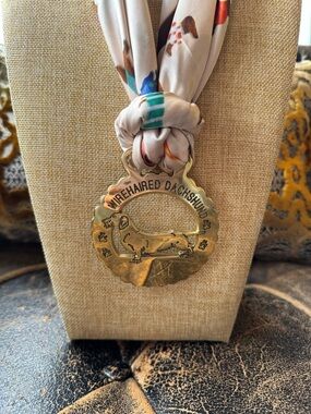 Wirehaired Dachshund Brass Medal with Scarf Vintage